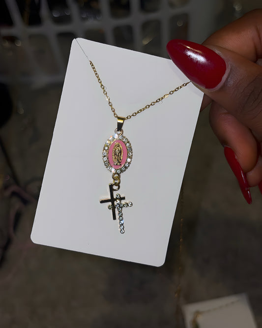 Pink Virgencita Cross